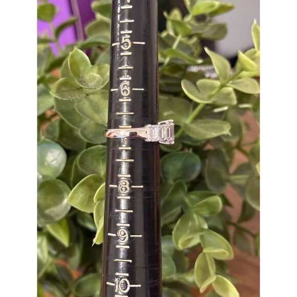 Sparkling 925 Silver Emerald Cut CZ’s Ring - Picture 10 of 10